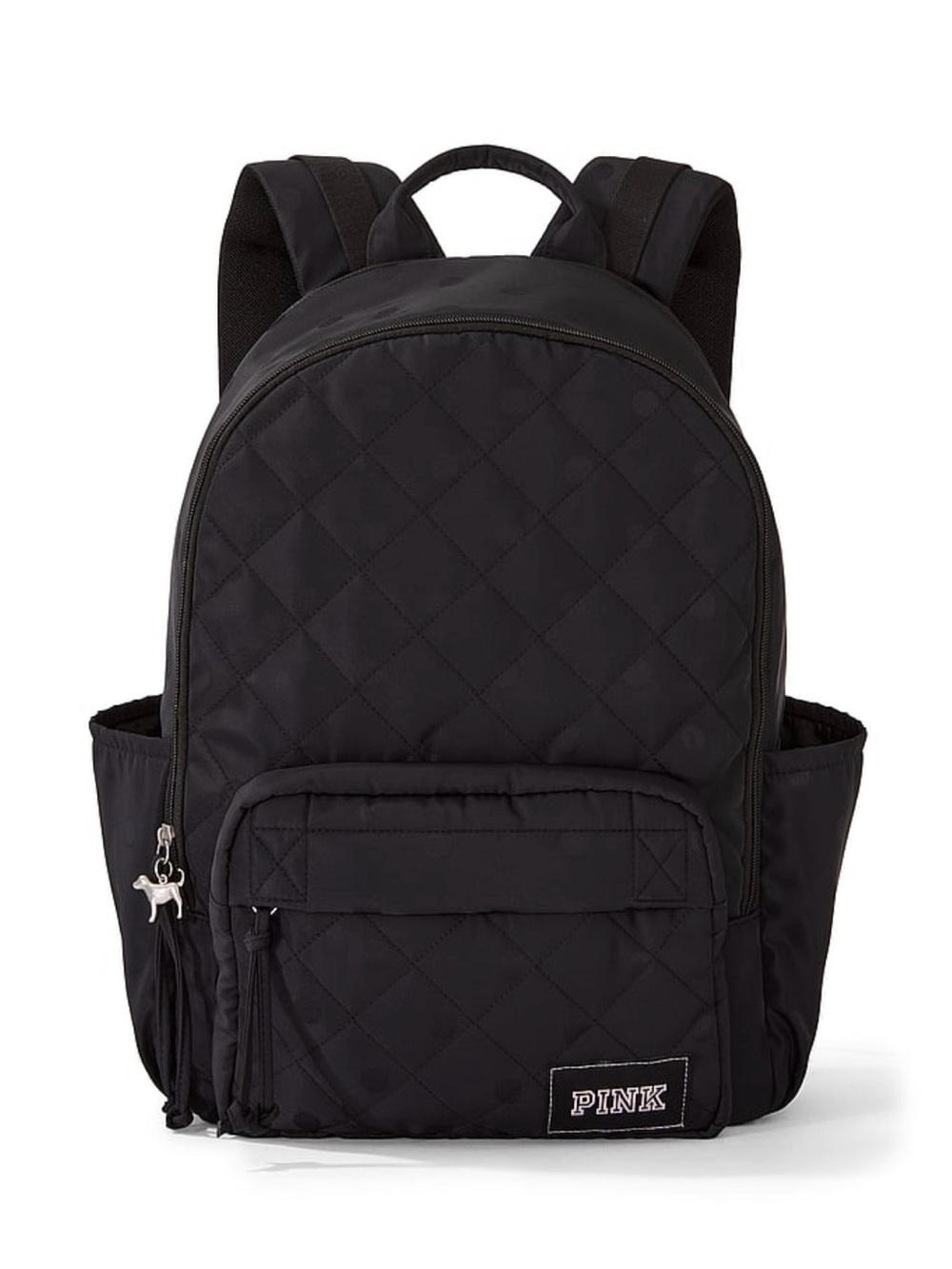 New Victoria’s Secret PINK Black Polka Dot Backpack Purse Quilted Puffer Bag NWT